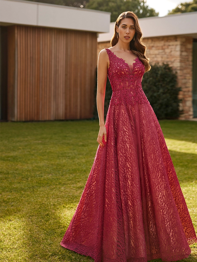 [9330141000304] VESTIDO BROCADO FRAMBUESA (48)