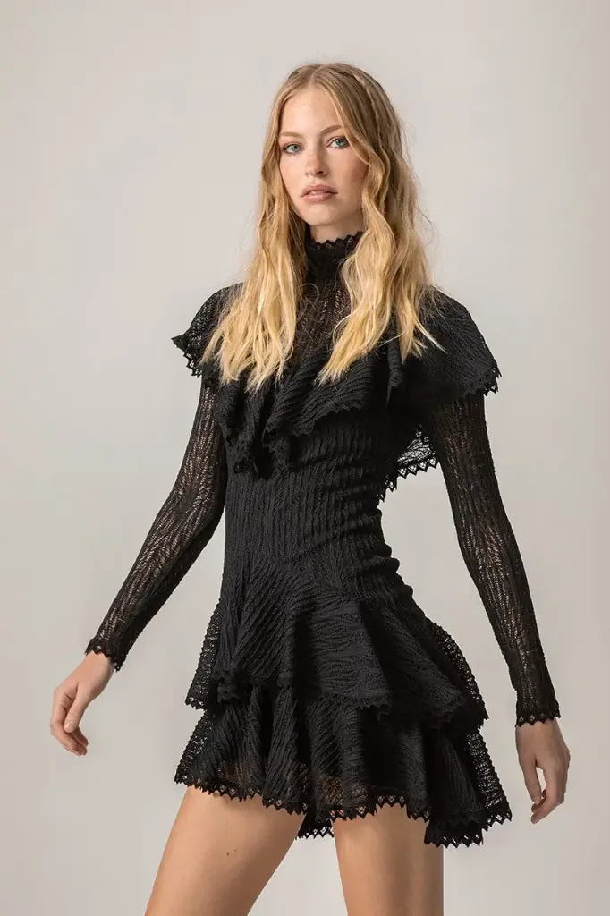 VESTIDO VOLANTE STRECH (S, NEGRO)